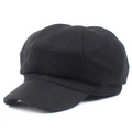 Cappello newsboy nero classico da donna, in caldo feltro di lana con design vintage a 8 pannelli - M (56-58cm) / Nero