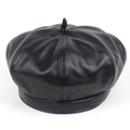Klassieke zwarte PU-leren baret voor dames met een minimalistisch vintage ontwerp - M (56-58cm) / Zwart