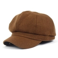 Cappello a ottagonale classico in lana marrone per donna con texture in feltro retrò - M (56-58cm) / Caramello
