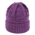 Berretto in maglia grossa viola scuro da donna con risvolto a costine invernale - Viola