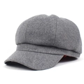 Berretto ottagonale in lana grigio scuro da donna con calda fodera interna rossa - M (56-58cm) / Grigio Medio