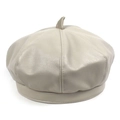 Minimalistische beige PU-lederen baret met een zachte vintage textuur voor dames - M (56-58cm) / Beige