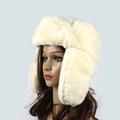 Chapeau de trappeur en fausse fourrure de lapin blanc crème avec protège-oreilles - Poche zippée