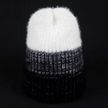 Three-color patchwork knit beanie with white faux fur top and grey-black textured middle - One Size / Gray Black (White Patchwork)