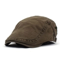 Classic brown washed cotton beret with adjustable buckle and side letter embroidery - Adjustable / Army Green