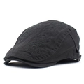 Classic black embroidered flat cap with adjustable metal buckle and geometric stitching - Adjustable / Gray