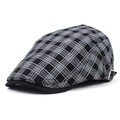 Breathable cotton linen ivy cap with black and white plaid pattern for men and women - Adjustable / Black