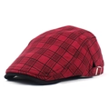Breathable red and black plaid newsboy hat with adjustable metal buckle for summer sun protection - Adjustable / Red