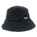 Women's black teddy fleece bucket hat featuring a rectangular silver logo patch - One Size / Black