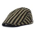 Summer striped cotton beret hat in black and olive green with adjustable silver buckle - One Size (Adjustable 56-61cm) / Army Green Stripe