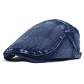 Klassieke gewassen donkerblauwe denim flat cap met verstelbare metalen gesp voor uniseks - Verstelbaar / Donkerblauw