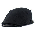 Gorra plana negra transpirable de algodón y lino con rayas y correa ajustable posterior - Ajustable / Negro