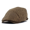 Detalle de la gorra plana de cuadros marrones en algodón y lino con hebilla de metal - Ajustable / café
