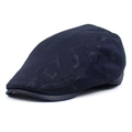 Dunkelblaue atmungsaktive Mesh-Baskenmütze mit Lederkrempe und klassischer Silhouette - Verstellbar / Marineblau