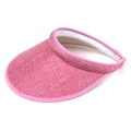 Detail view of pink sun visor hat with woven hemp texture and inner sweatband - M / Pink