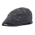 Berretto vintage da uomo in cotone grigio con ricamo fashion e dettagli strappati - Regolabile / Grigio