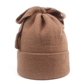 Brown rib-knit beanie for women with cute top bow knot and thick cuffed brim design - M (56-58cm) / Mocha