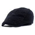 Coppola nera in cotone con ricamo fashion e dettagli strappati stile invecchiato - Regolabile / Nero