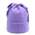 Close-up of a purple knitted beanie featuring a large bow and fine ribbed texture - M (56-58cm) / Purple