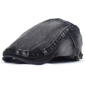 Klassieke gewassen denim flat cap in donkergrijs met verstelbare metalen gespen aan zijde - Verstelbaar / Zwart