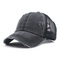 Unisex paardenstaart honkbalpet met ademend mesh en vintage distressed wassing - Verstelbaar / Zwart