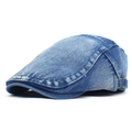 Klassieke blauwe gewassen denim baret met verstelbare metalen gesp en vintage look - Verstelbaar / Middelblauw