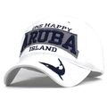 Berretto da baseball in cotone bianco con ricamo ARUBA blu e toppa a forma di squalo - Regolabile / Bianco