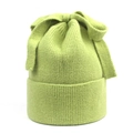 Close-up of light green knit beanie featuring a large bow and ribbed texture detail - M (56-58cm) / Green