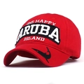 Cappellino da baseball rosso in cotone con ricamo Aruba e stampa pesce spada sulla visiera - Regolabile / Rosso