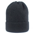 Detail of black ribbed knit beanie showing high-elasticity wool texture and warm cuff - M (56-58cm) / Black