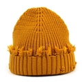 Distressed knit beanie in mustard yellow with vintage ripped brim and ribbed texture - One Size / Yellow