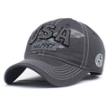 Berretto da baseball USA grigio scuro vintage in tela lavata con ricami e cuciture retrò - Regolabile / Grigio
