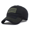 Berretto da baseball tattico nero con ricamo bandiera USA verde oliva e cuciture - Regolabile / Nero