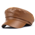 Cappello da marinaio in ecopelle marrone con trama martellata e visiera corta rigida - M (56-58cm) / Cachi