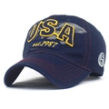 Berretto da baseball blu navy lavato vintage con ricamo USA e grafica di aquila - Regolabile / Blu navy