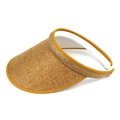 Close-up of khaki linen visor cap showing woven texture and yellow trim detail - M / Earthy Yellow