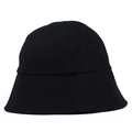 Classic plain black cotton bucket hat with parallel stitched brim on white background - One Size / Black