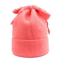 Close-up of pink knit beanie with bow detail and fuzzy mohair texture for winter - M (56-58cm) / Watermelon Red