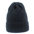 Detail of black knit beanie featuring geometric diamond texture and ribbed cuff design - M (56-58cm) / Black