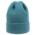 Detail of dark teal ribbed knit beanie showing thick texture and wide folded cuff - M (56-58cm) / Lake Blue
