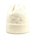Detailed knit texture of a cream white ribbed beanie with cuffed edge for winter warmth - M (56-58cm) / White