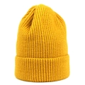 Dettaglio della trama a maglia a coste di questo berretto caldo giallo brillante - M(56-58cm) / Giallo