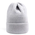 Classic light grey ribbed knit beanie with foldable cuff for women winter warmth - M (56-58cm) / Gray