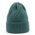 Deep green knit beanie with diamond texture and ribbed cuff for autumn and winter wear - M (56-58cm) / Dark Green