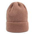 Brown knit beanie hat for women with vertical rib patterns and folded cuff for winter - M (56-58cm) / Mocha