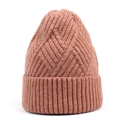 Women knit beanie hat in warm rust red with stylish diamond textured knit and ribbed cuff - M (56-58cm) / Pink