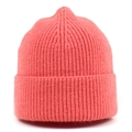Peach rib-knit beanie hat for women featuring a thick fold-over cuff and cozy texture - One Size / Watermelon Red