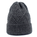 Dark grey knitted beanie with diamond weave pattern and ribbed cuff for winter warmth - M (56-58cm) / Dark Gray
