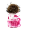 Bonnet en maille tie-dye rose et blanc pour femme avec gros pompon en fausse fourrure - Taille unique / Rose