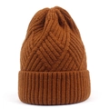 Classic cable knit beanie hat for women featuring a warm brown color and ribbed folded cuff - M (56-58cm) / Caramel color